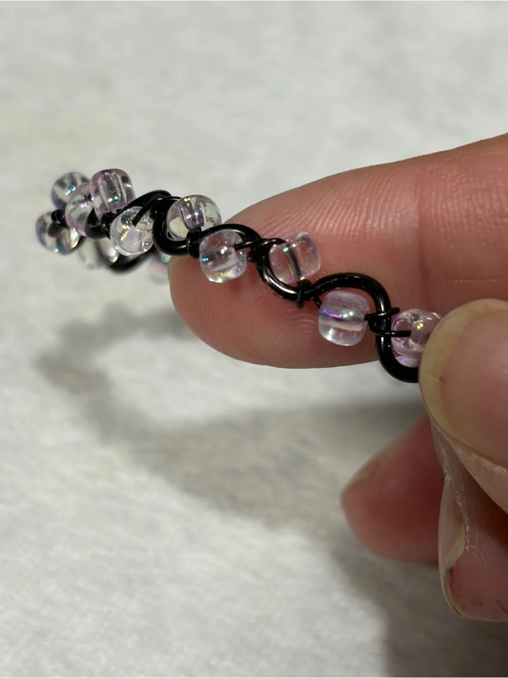 Black Artistic Wire Bracelet with Iridescent Clear Beads